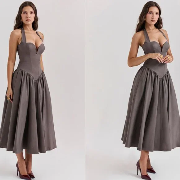 House of CB ‘Coquette' Smoke Halter Midi Dress NWOT - Picture 4 of 11